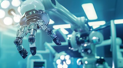 Fototapeta premium An AI robot assisting in surgery in a state-of-the-art operating room