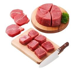 fresh raw beef cutlet dish isolated on transparent background, generated ai
