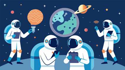 Fototapeta premium A group of astronauts using cognitive augmentation to enhance their problemsolving skills and adapt to the challenges of space exploration..