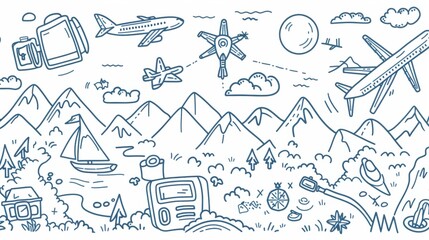 Detailed line art diagrams explaining travel tips and hacks.