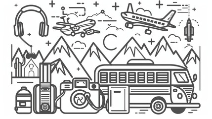 Obraz premium Detailed line art diagrams explaining travel tips and hacks.