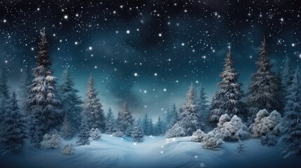 Snowy winter wonderland landscape at night