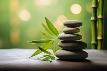 Obraz premium Zen-like balance of stones and bamboo leaves