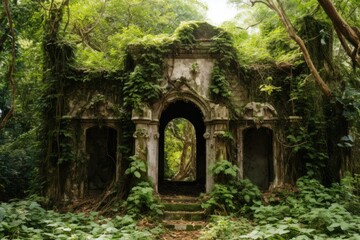 Enchanting Overgrown Ruins in Lush Forest