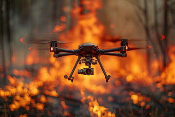 Drone is flying over a forest fire