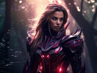 Fototapeta na wymiar Fierce warrior woman in futuristic armor