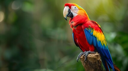 Fototapeta premium vibrant macaw parrot displaying stunning rainbow plumage in lush rainforest bird photography