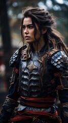 Naklejka premium Fierce female warrior in fantasy armor