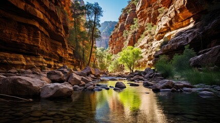 Serene river flowing through a majestic canyon