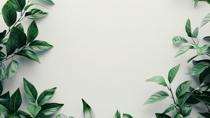 a white background with green leaves on it