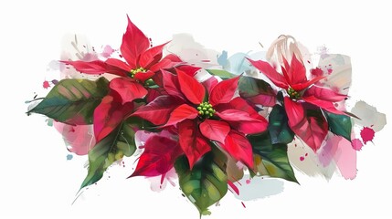 vibrant poinsettia flowers bouquet isolated on white digital oil painting