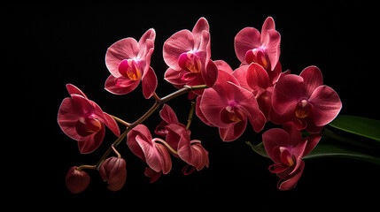 Vibrant Pink Orchid with Elegant Blooms on Black Background