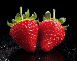 Juicy ripe strawberries on black background