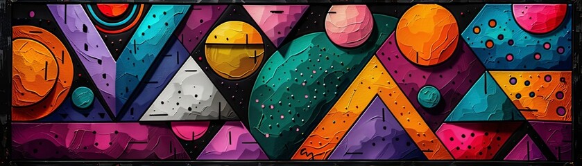 Create a colorful abstract painting using geometric shapes