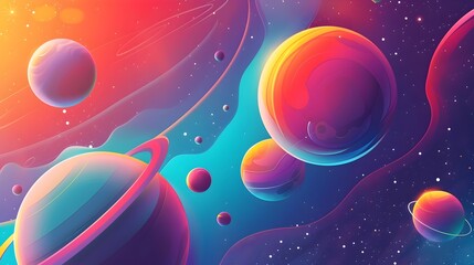 Vibrant Planetary Wonderland:A Whimsical Cosmic of Spheres and Atmospheres - obrazy, fototapety, plakaty