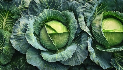 Obraz premium green cabbage close-up on a dark background, top view. Proper nutrition and healthy vegetables and vitamins.