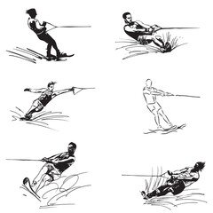 Water Skiing Silhouette Vector
 set