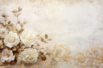Elegant floral background with white roses and golden accents