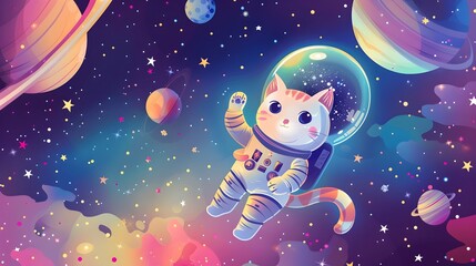 Curious Feline Astronaut Exploring the Boundless Cosmos with Captivating Celestial Imagery