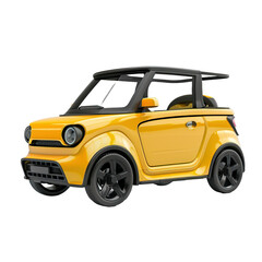 Yellow small electric car isolated on white or transparent background