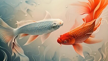 a poster showing two fish swimming underwater, in the style of photorealistic detail,generative ai - Powered by Adobe