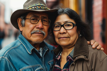 Elderly hispanic couple. Latin American immigrants retirement together. Senior man and woman selfie.