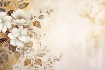 Elegant floral background with white flowers and golden leaves
