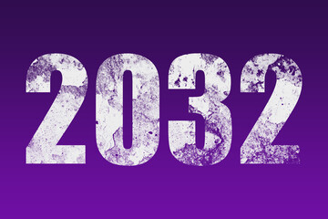 flat white grunge number of 2032 on purple background.	