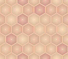 Tileable Hexagon Pattern. Red color tones gradients. Simple stacked hexagons. Large hexagon shapes. Seamless pattern. Tileable vector illustration.