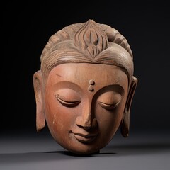 Carved wooden buddha head sculpture