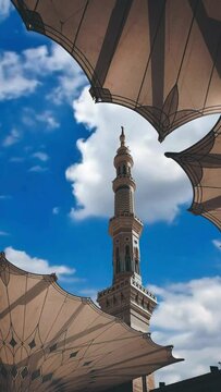 Mosque of the Prophet Muhammad or Masjid Nabawi Time Lapse in Medina, Saudi Arabia. Islamic Holy Site Vertical Video 