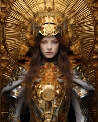 Ornate golden headpiece adorned figure