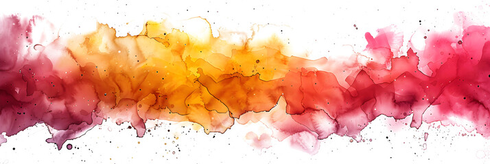 Yellow and pink watercolor splatter blend on transparent background.