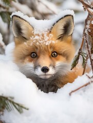 Curious fox peeking through the snow