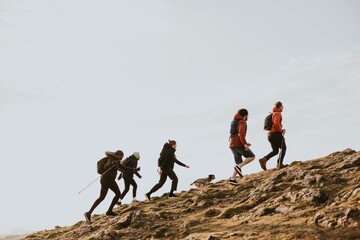 Friends hiking together, outdoor activity