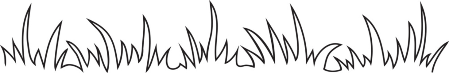 Grass doodle linear icon, meadow sketch, bush hand draw, cartoon garden ink outline design, scribble field, small tuft lawn, black sprout border on white background. Nature simple vector illustration