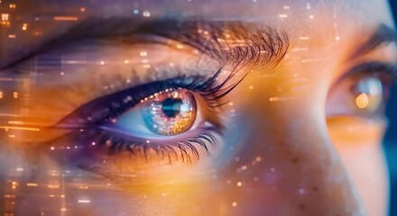 Closeup of womans eye undergoing hig. Concept beauty makeup transformation, eyelash extensions, eye makeup tutorials, beauty guru tips, stunning eye makeup trends