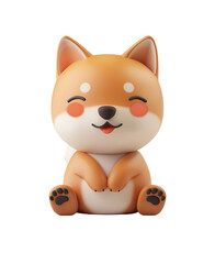 3D Chibi Render of a Cute Shiba Inu Dog in Cartoon Style, Isolated on Transparent Background, PNG