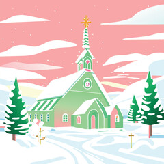 angle and winter church, vector illustration flat 2