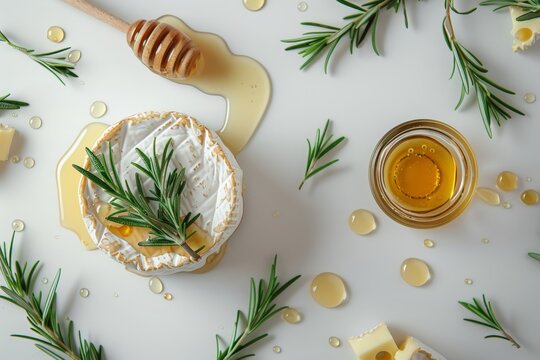 Camembert cheese with rosemary and honey