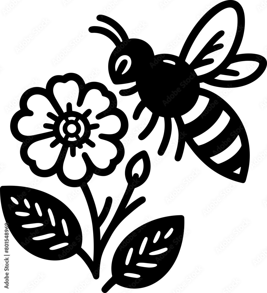 Poster bee with flower outline