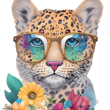 Cute floral gepard with glasses t-shirt design