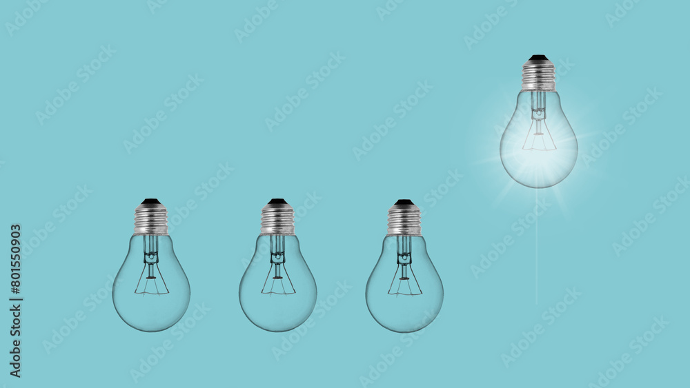 Poster leadership concept and creative idea. collage with light bulbs in modern design. space for text inpu