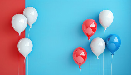 bright and colorful balloons on red and blue divided background for festive occasions