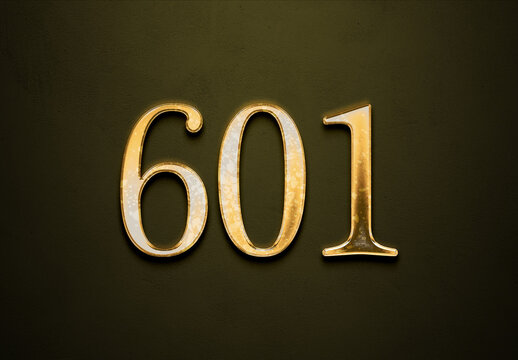 Old gold effect of 601 number with 3D glossy style Mockup.	