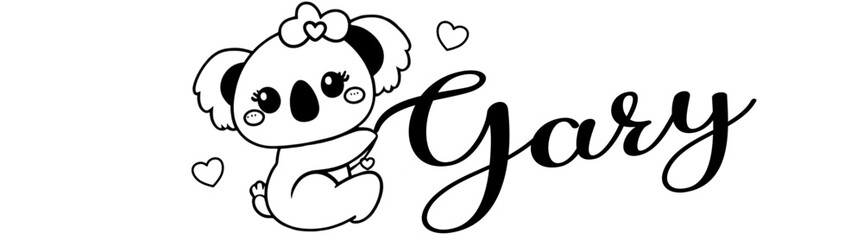 Gary - black color - name written - Word with Koala kawaii for websites, baby shower, greetings, banners, cards-shirt, sweatshirt, prints, cricut, silhouette, sublimation