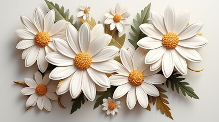 Fototapeta premium 3d illustration of chamomile and daisy. 3D wildflowers. 3D model of chamomile. Bouquet of chrysanthemums.