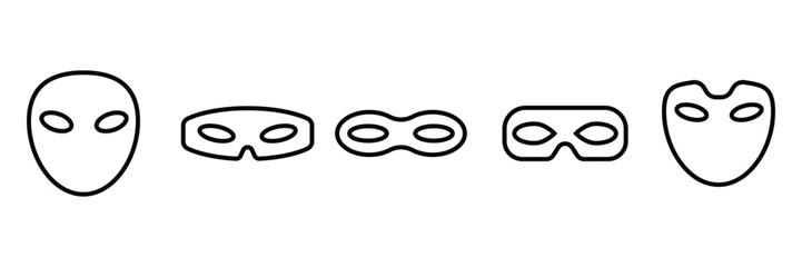 Set of superhero Mask carnival villain or burglar vector icon. Incognito theatre party. Vector Illustration.