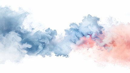 Abstract blue and red smoke intertwining on a white background. Conceptual photography for creative design