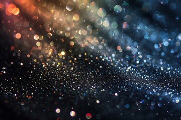 Sparkling Glitter on Black Background with Colorful Bokeh